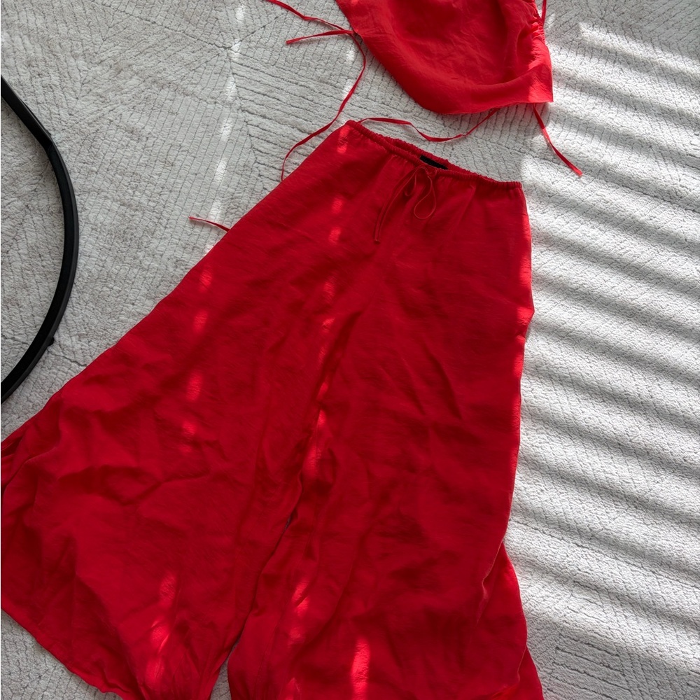 ZARA RED Two-Piece Set - Crop Top & Wide Leg Pants